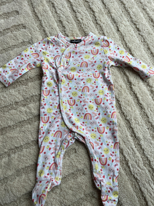 Pyjama léger blanc motifs arc-en-ciel et soleils - 3 mois
