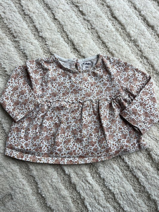 T-shirt à manches longues fleurs beiges - 3 mois