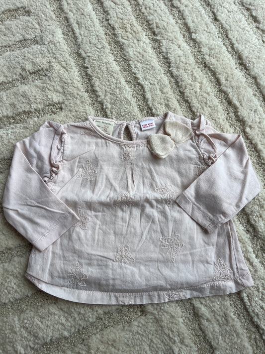 T-shirt à manches longues rose pale motifs papillons Zara - 3/6 mois (68cm)