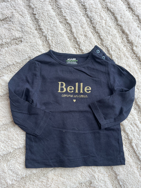 T-shirt à manches longues bleu marine « belle comme un cœur » - 3 mois