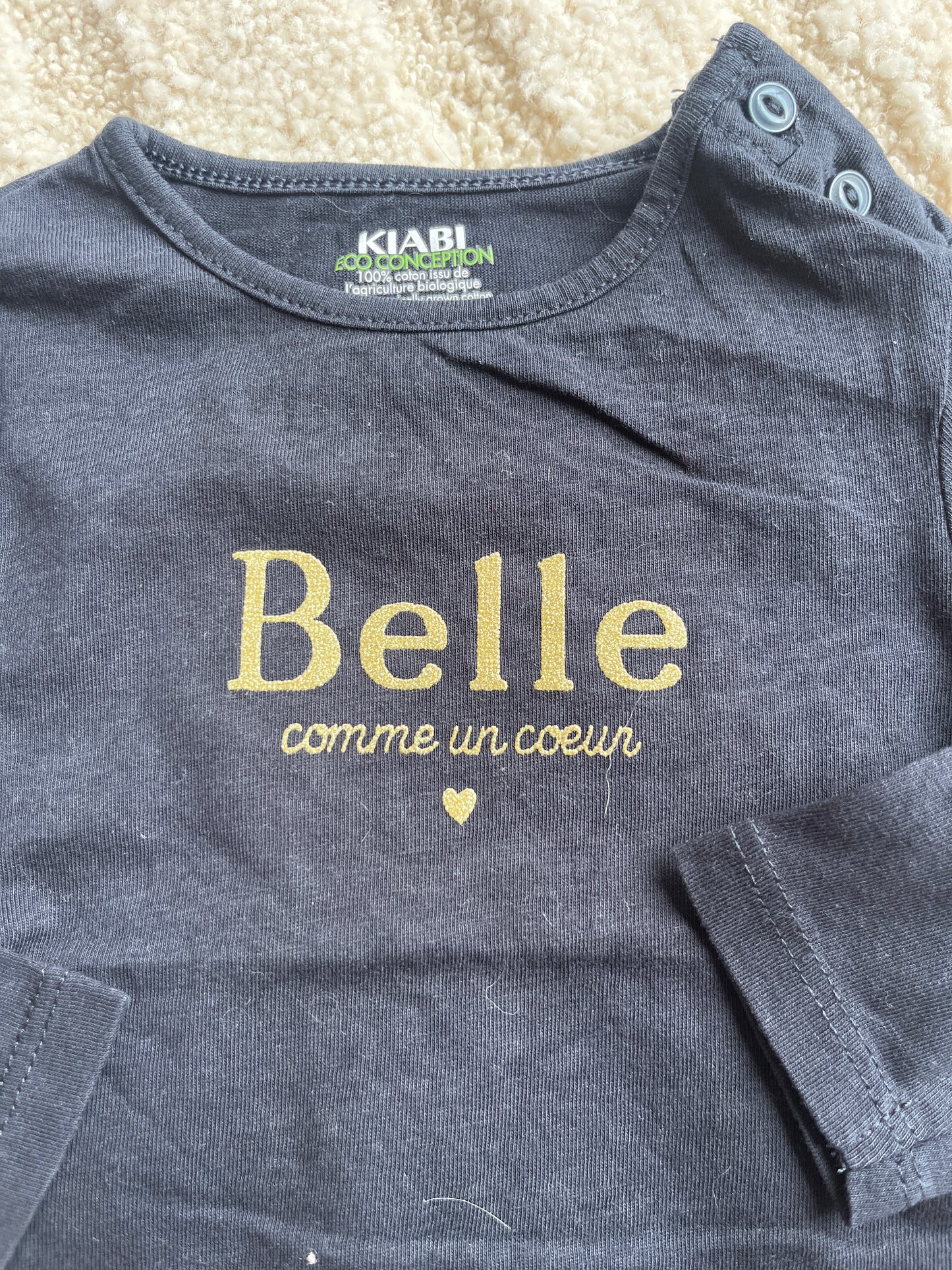 T-shirt à manches longues bleu marine « belle comme un cœur » - 3 mois