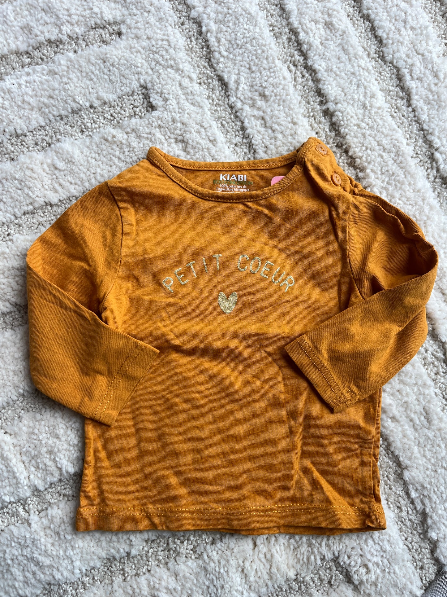 T-shirt à manches longues moutarde « petit cœur » - 3 mois