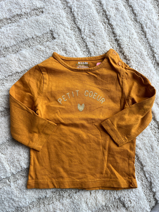 T-shirt à manches longues moutarde « petit cœur » - 3 mois