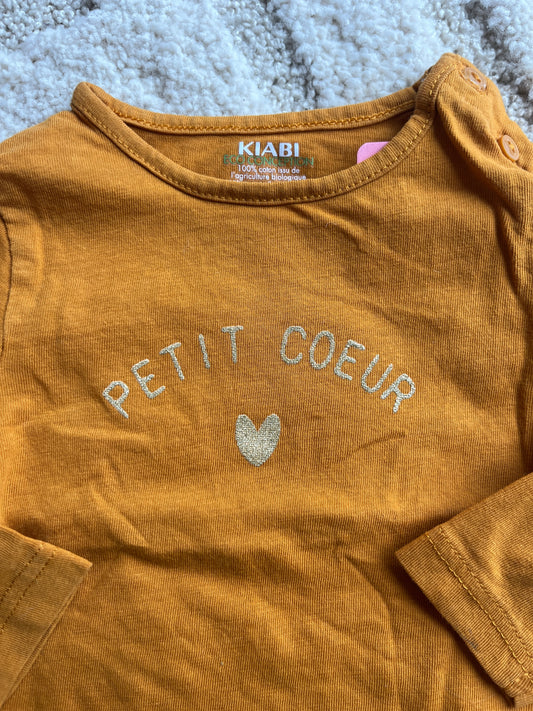 T-shirt à manches longues moutarde « petit cœur » - 3 mois