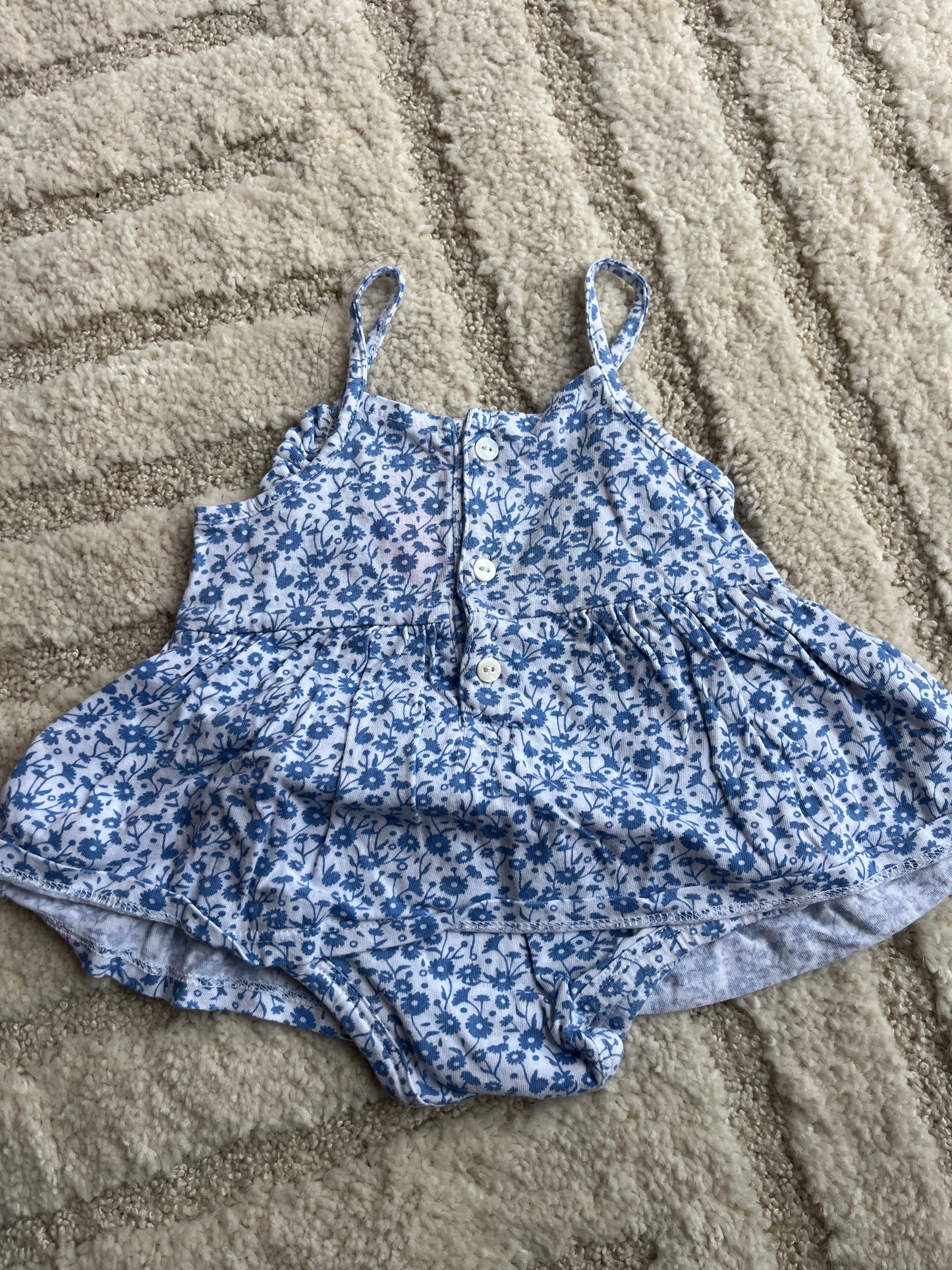 Robe-body à bretelles fleurs bleues - 3 mois
