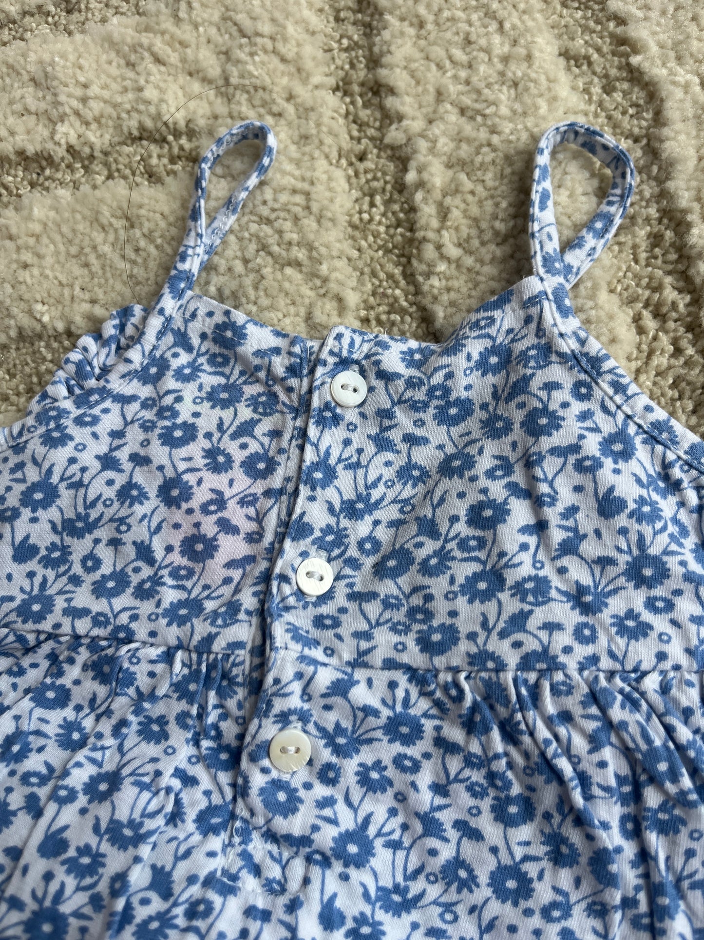 Robe-body à bretelles fleurs bleues - 3 mois