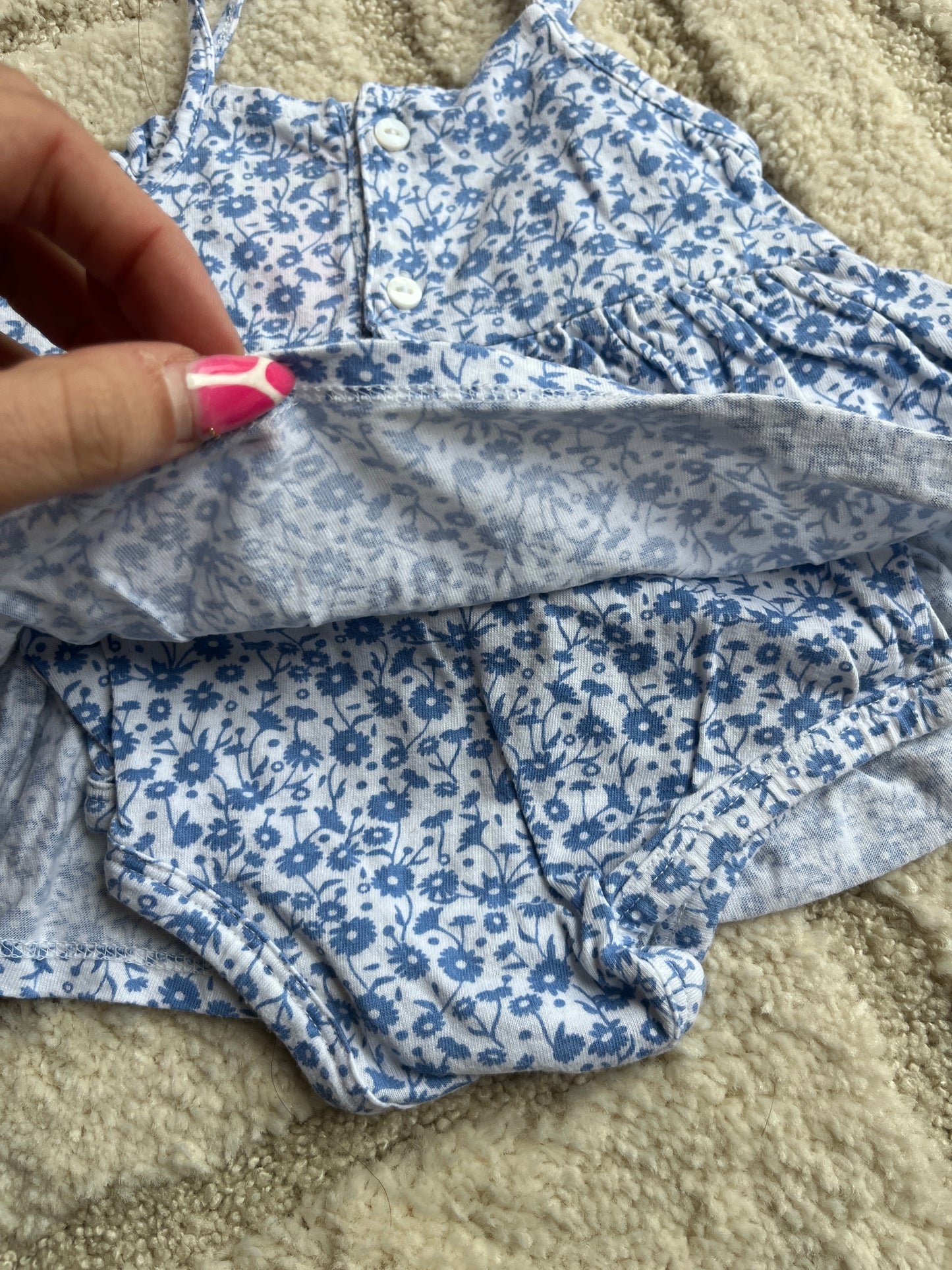Robe-body à bretelles fleurs bleues - 3 mois