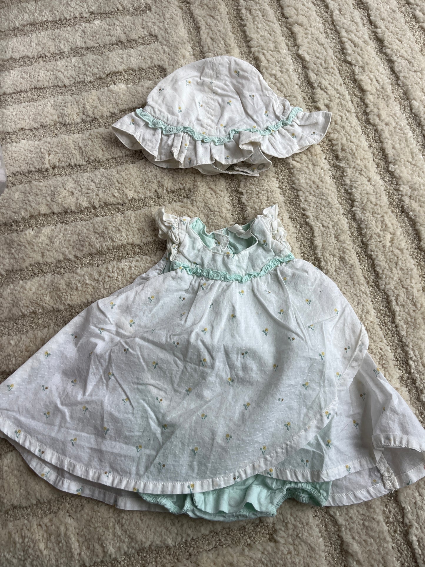Ensemble robe blanche et cyan avec chapeau Orchestra - 3 mois