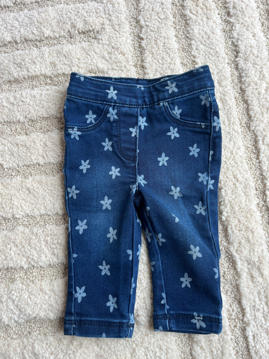 Jegging bleu effet délavé motifs fleurs - 3 mois