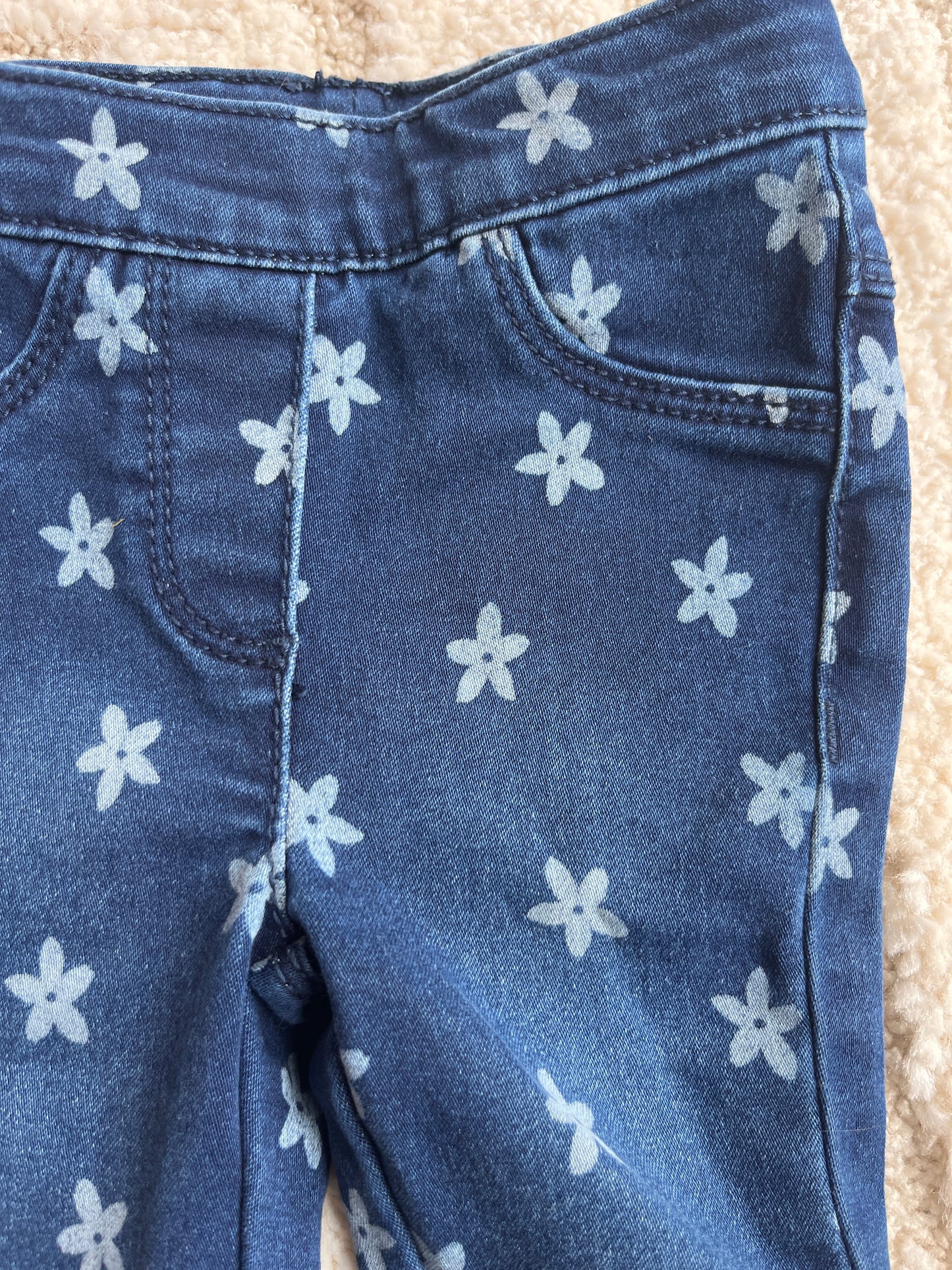 Jegging bleu effet délavé motifs fleurs - 3 mois