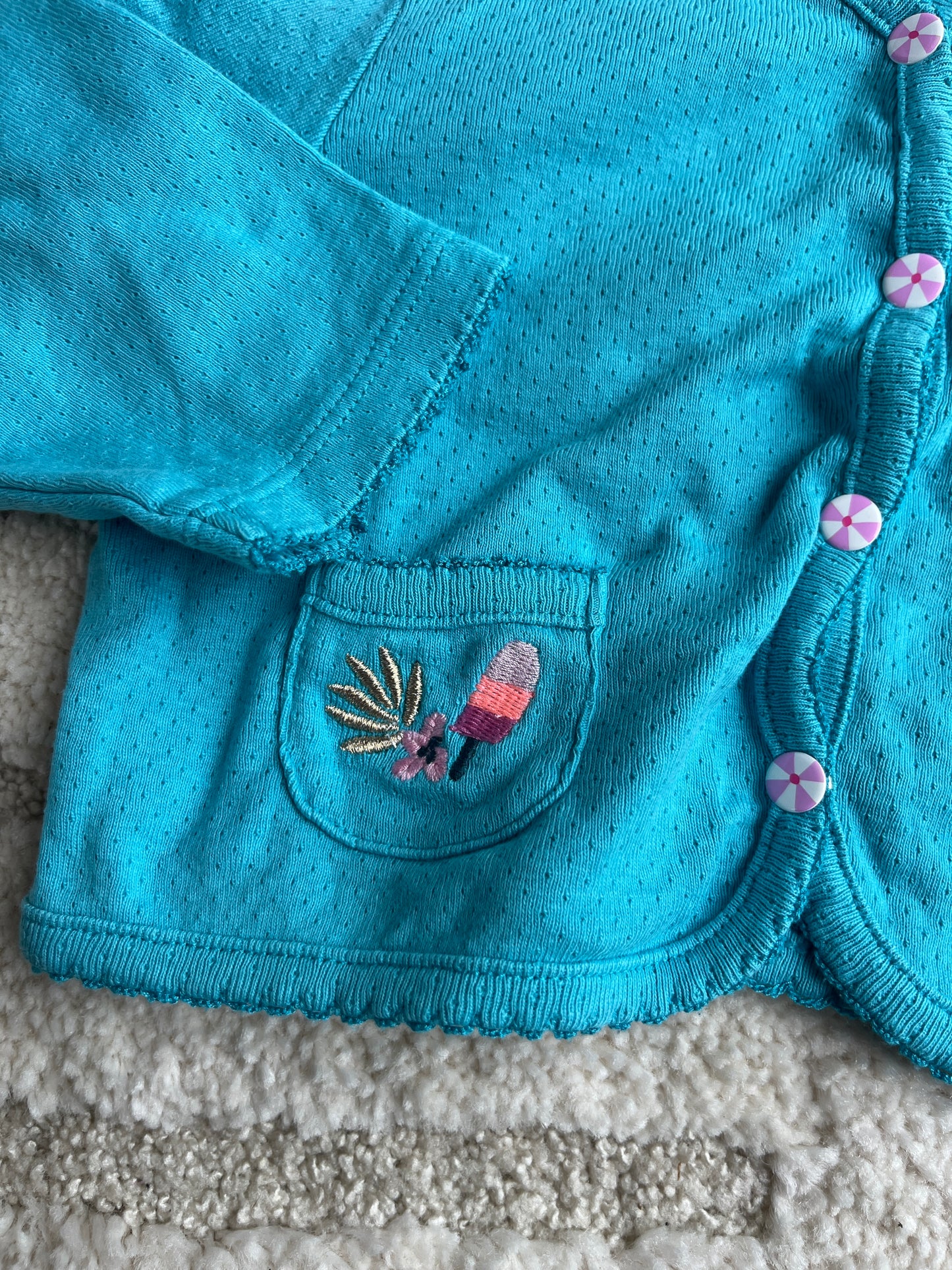 Gilet à manches longues bleu turquoise motifs glaces DPAM - 3 mois