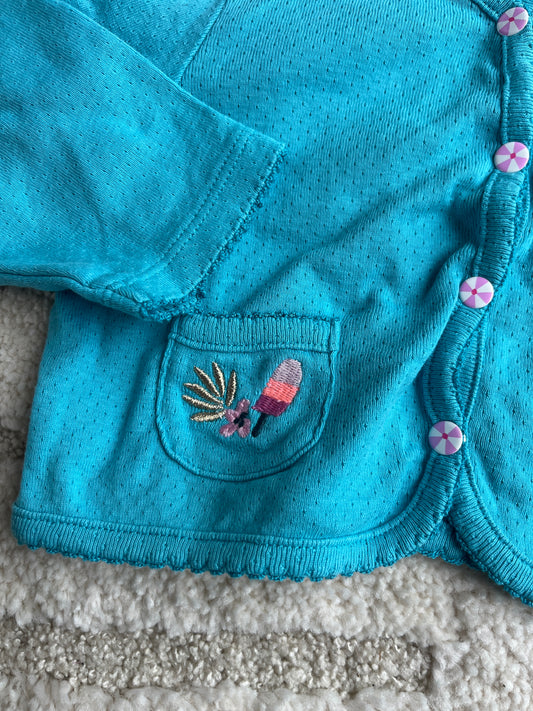 Gilet à manches longues bleu turquoise motifs glaces DPAM - 3 mois