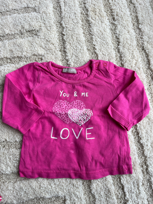 T-shirt à manches longues rose « you & me love » Grain de Blé - 3 mois