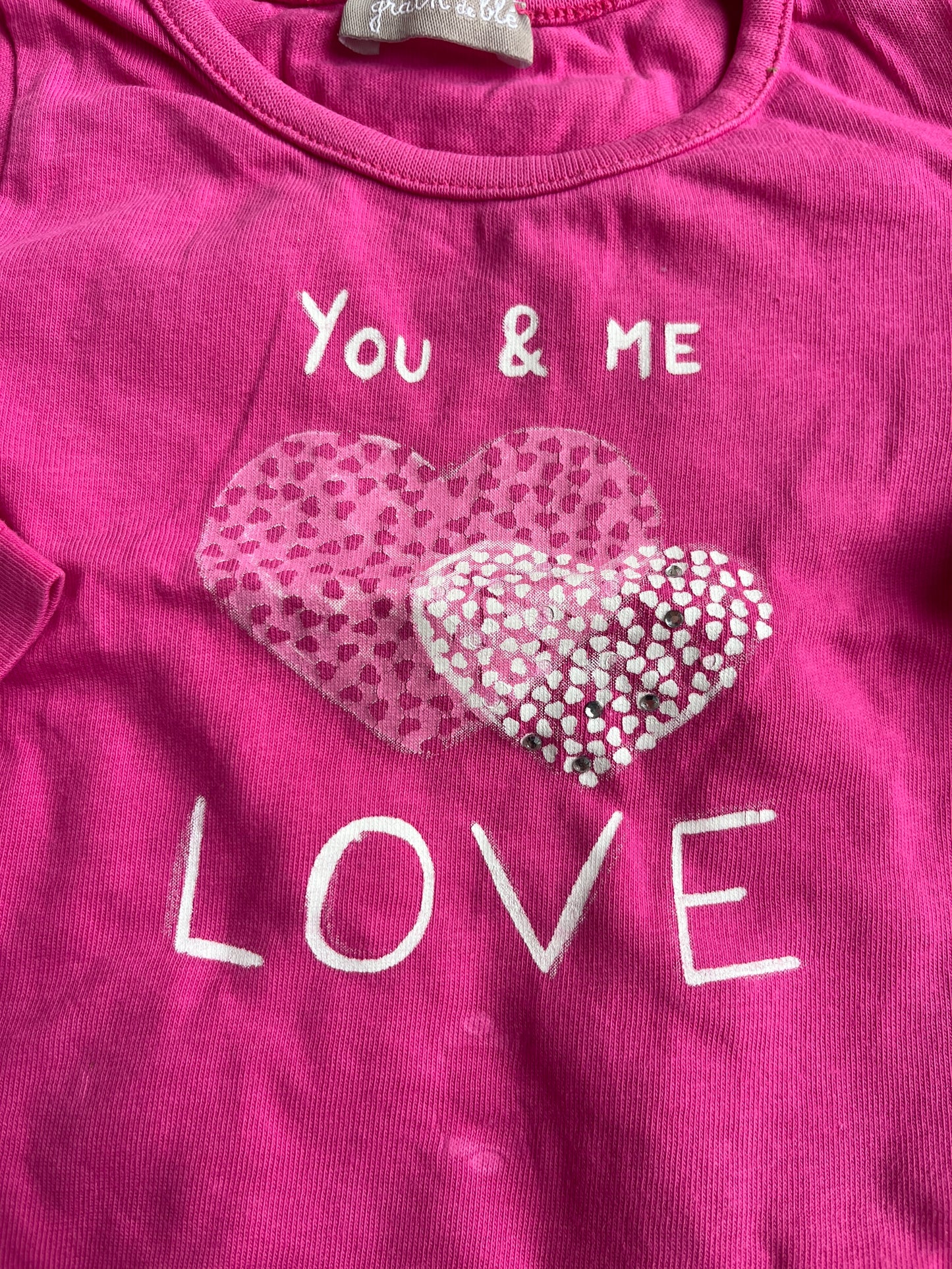 T-shirt à manches longues rose « you & me love » Grain de Blé - 3 mois