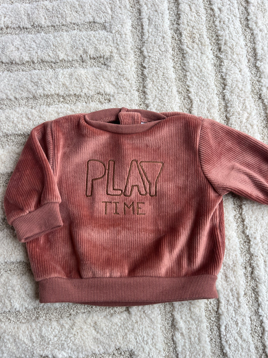 Sweat à manches longues rose poudré en velours « play Time » - 3 mois 