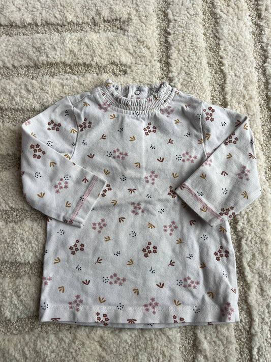 T-shirt à manches longues crème fleuri avec col lettuce - 3 mois