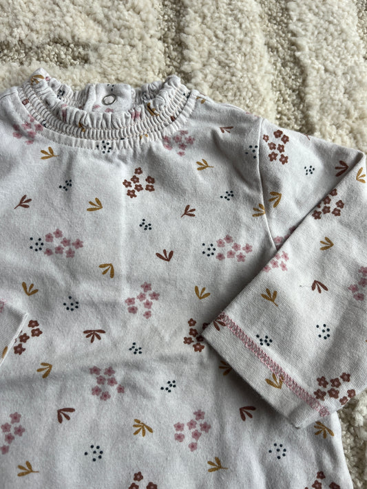 T-shirt à manches longues crème fleuri avec col lettuce - 3 mois