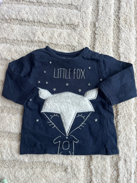 T-shirt à manches longues bleu marine « Little fox » - 3 mois