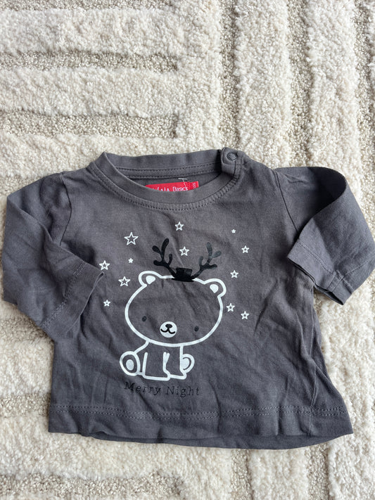 T-shirt à manches longues gris ourson « Merry night » - 3 mois