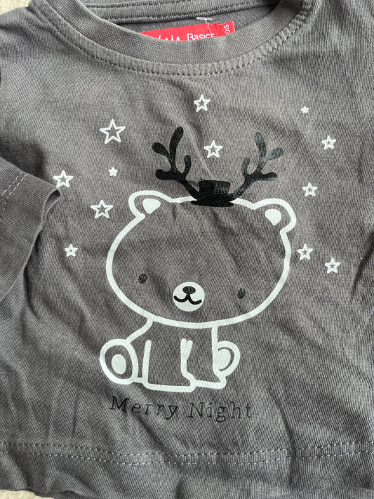 T-shirt à manches longues gris ourson « Merry night » - 3 mois
