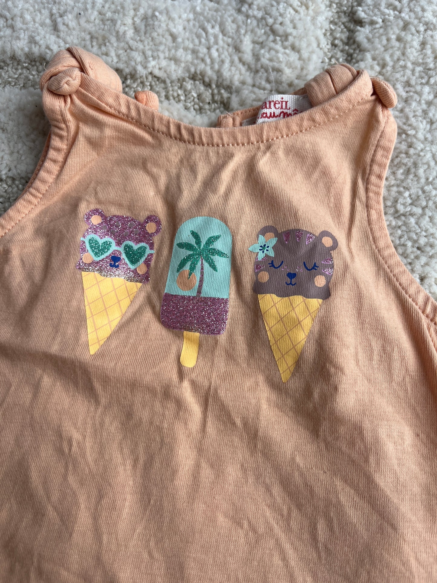 Débardeur pêche avec broderie anglaise motifs glaces - 3 mois