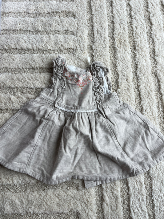 Robe sans manches volantées effet lin en beige avec fleurs paillettées - 3 mois