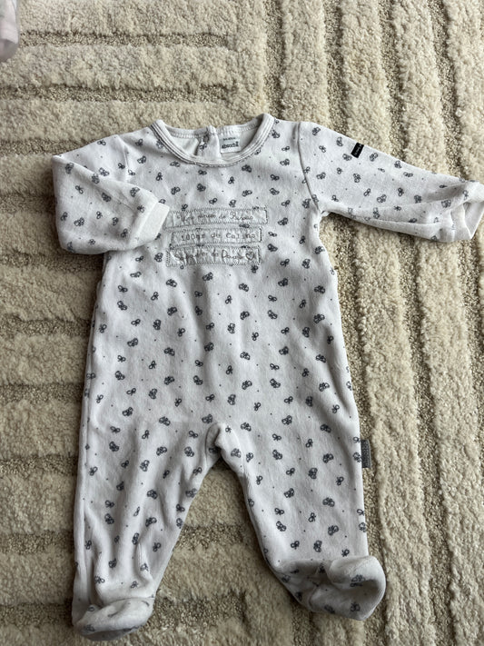 Pyjama velours blanc motifs nœuds noirs avec recette Absorba - 3 mois