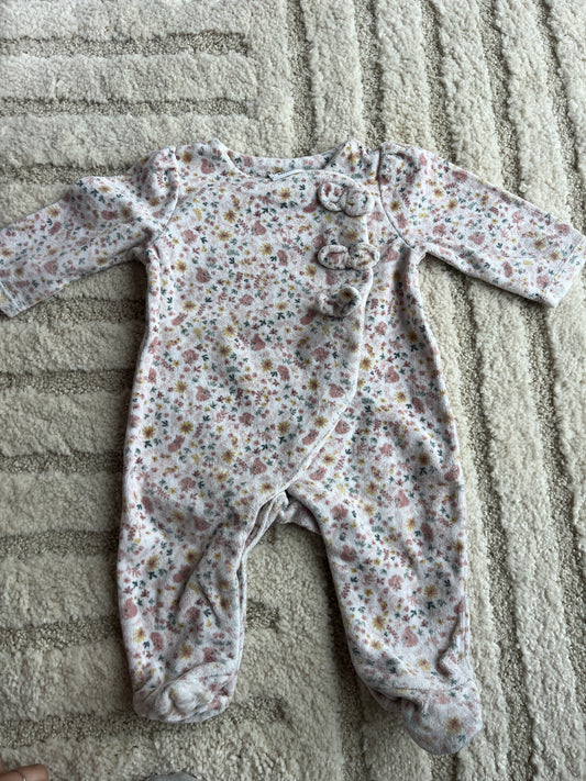 Pyjama velours fleuri avec nœuds en relief TAO - 3 mois