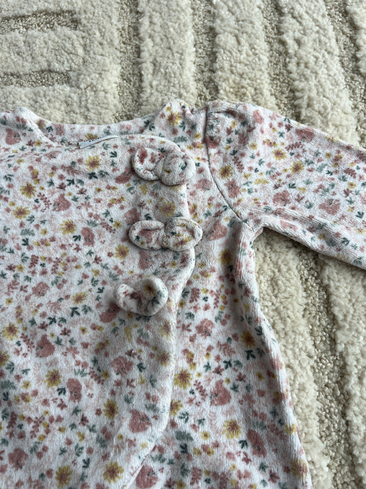 Pyjama velours fleuri avec nœuds en relief TAO - 3 mois