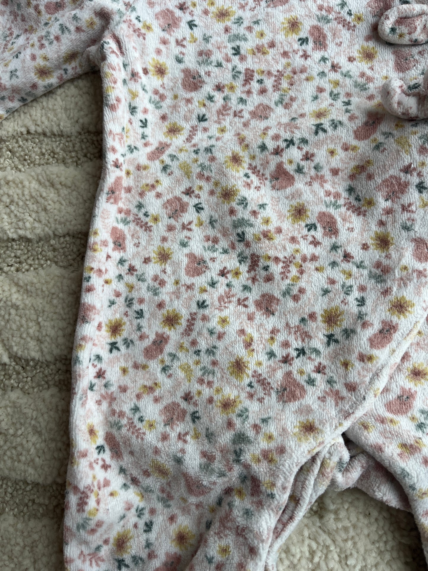 Pyjama velours fleuri avec nœuds en relief TAO - 3 mois