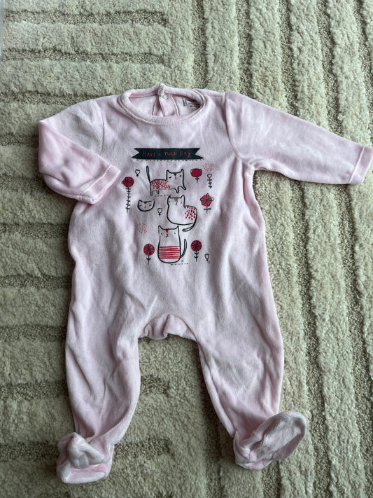Pyjama velours rose pale chats « have a nice day » - 3 mois