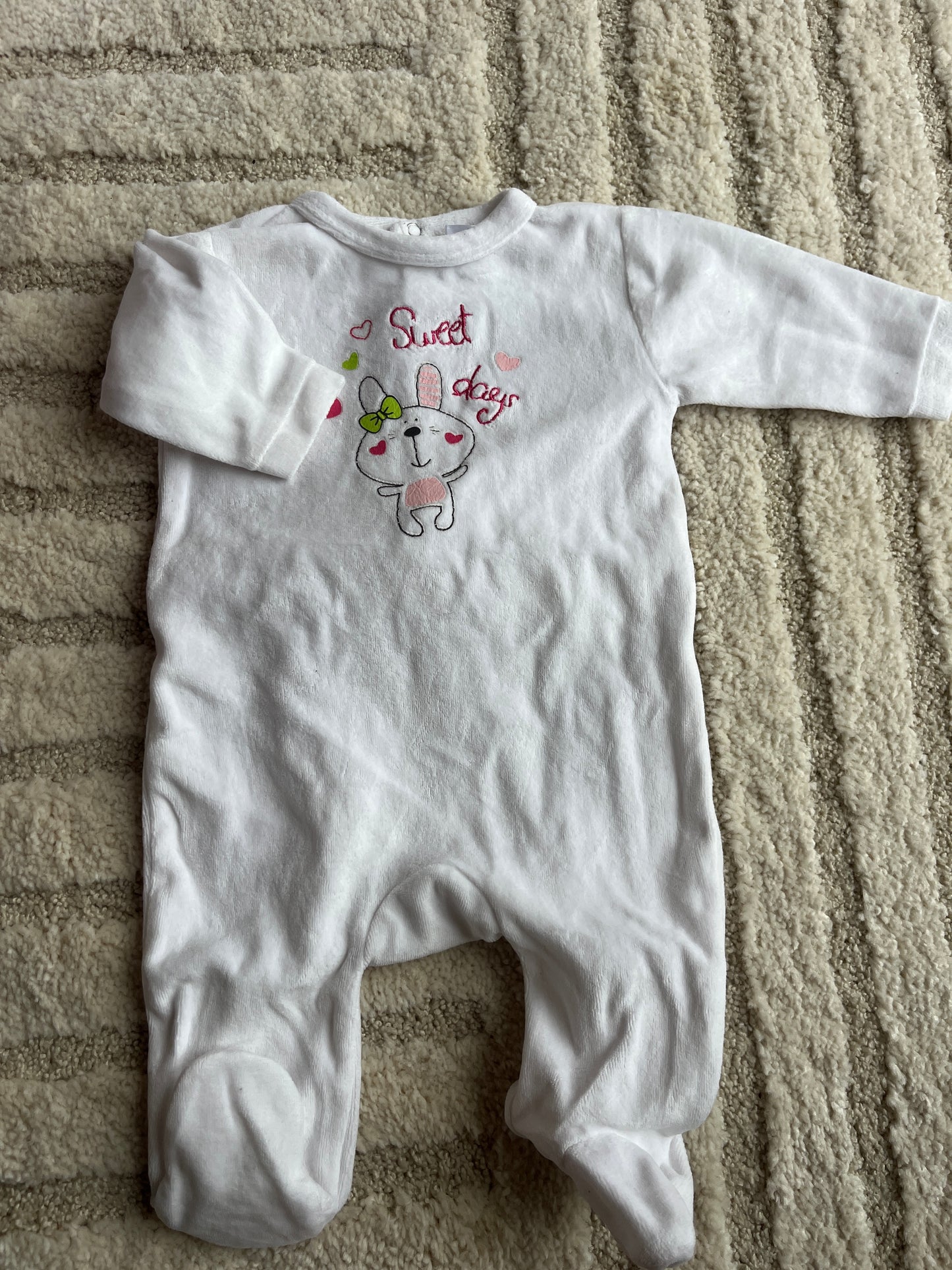 Pyjama velours blanc lapin « sweet days » - 3 mois