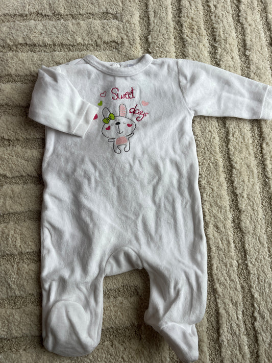 Pyjama velours blanc lapin « sweet days » - 3 mois