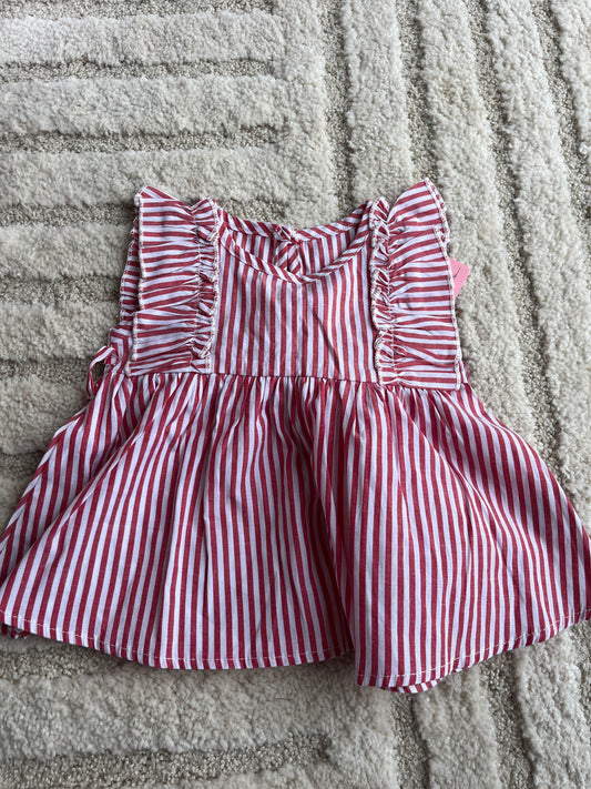 Robe sans manches été rayée rouge et blanche - 3 mois