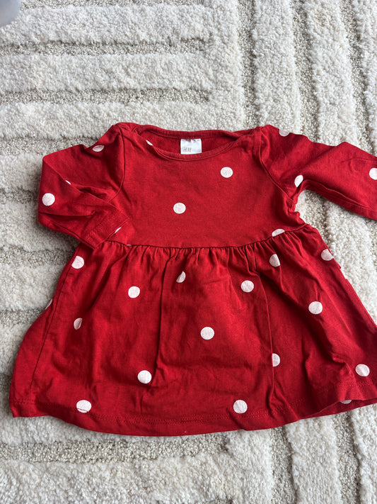 Robe à manches longues légère rouge à pois blancs H&M - 62 cm