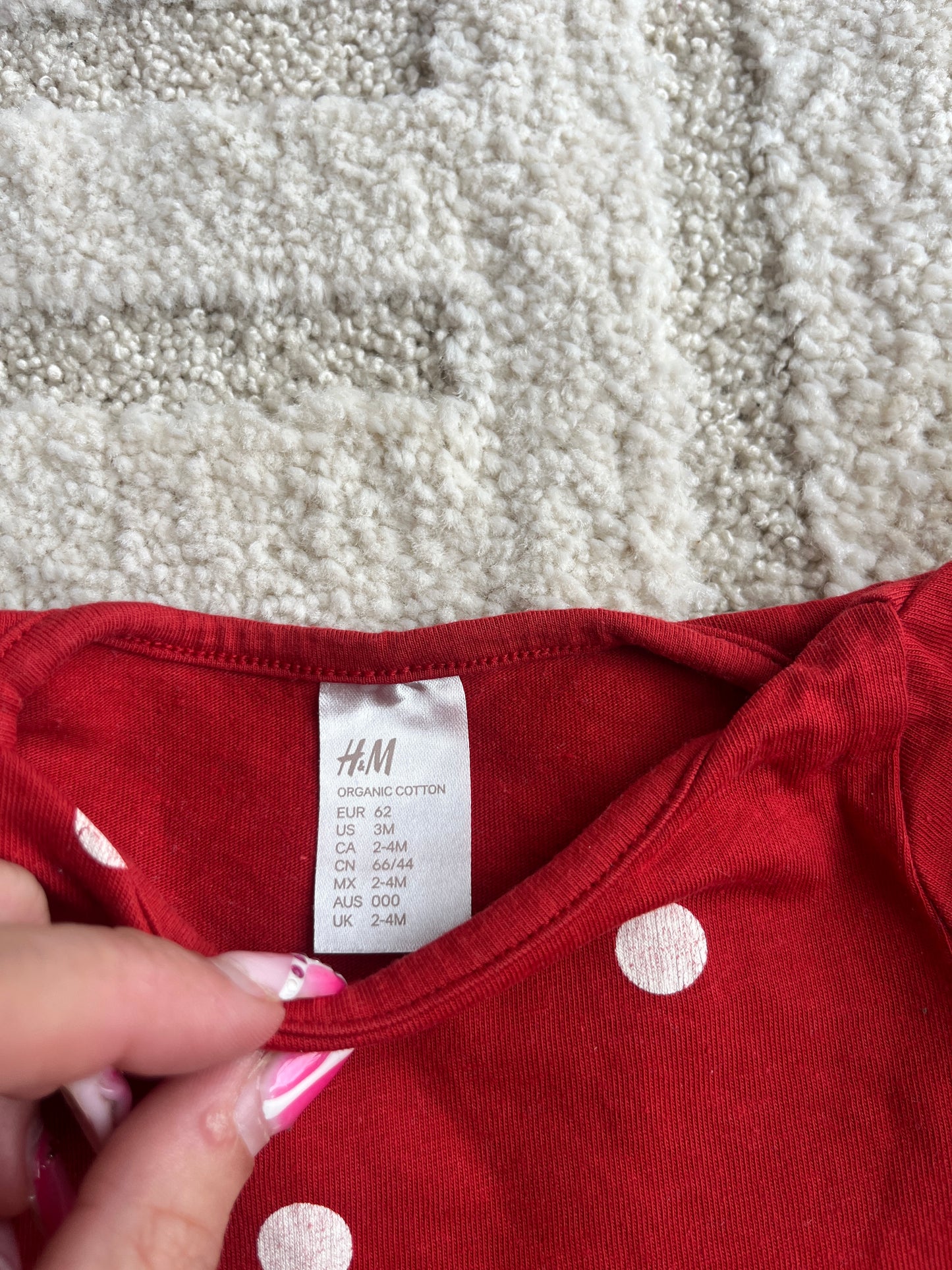 Robe à manches longues légère rouge à pois blancs H&M - 62 cm