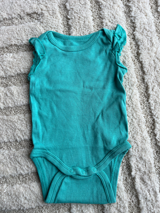 Body sans manches volantées bleu turquoise - 3 mois