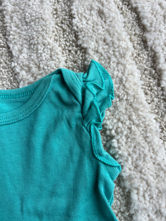 Body sans manches volantées bleu turquoise - 3 mois