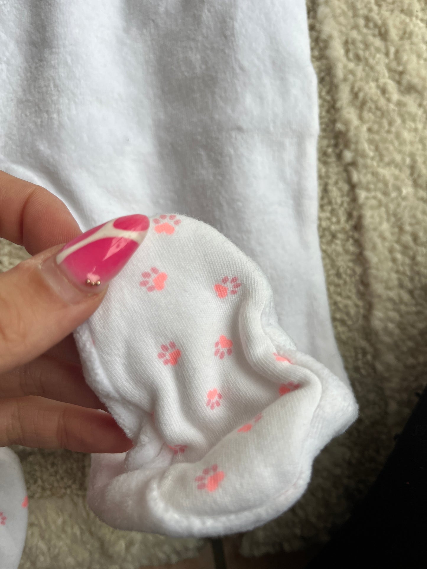 Pyjama velours blanc avec nœuds roses « miaou » Pat & Ripaton - 3 mois
