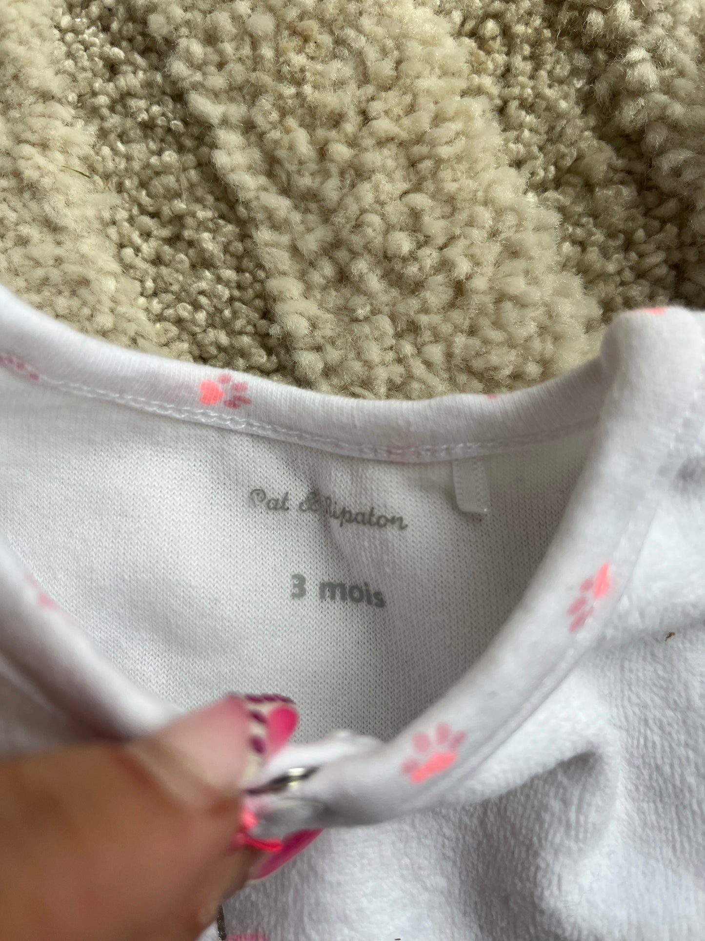 Pyjama velours blanc avec nœuds roses « miaou » Pat & Ripaton - 3 mois