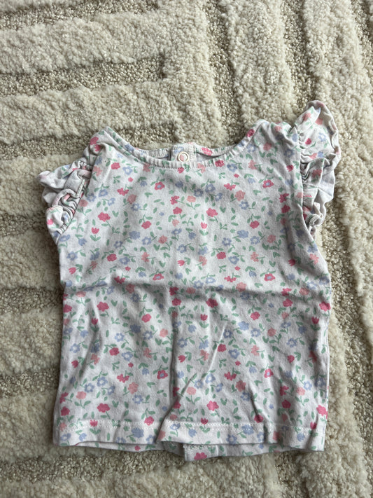 T-shirt à manches courtes volantées fleuri - 3 mois