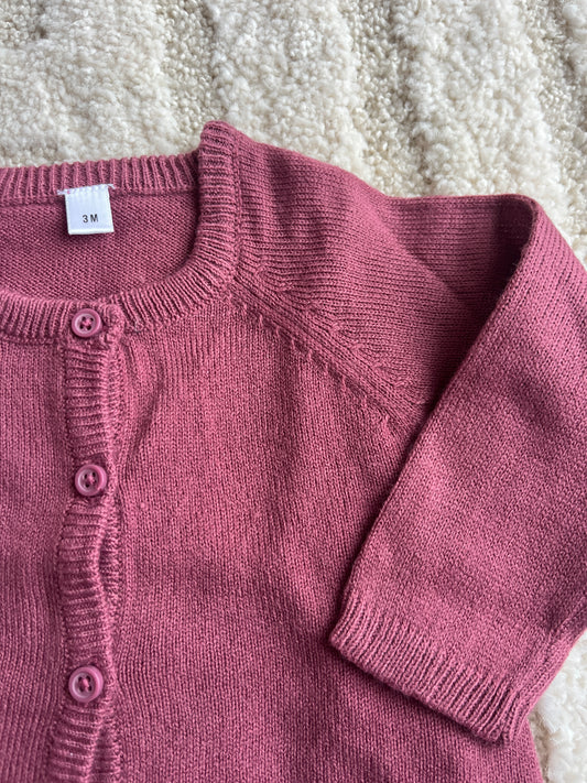 Cardigan à manches longues en maille prune - 3 mois