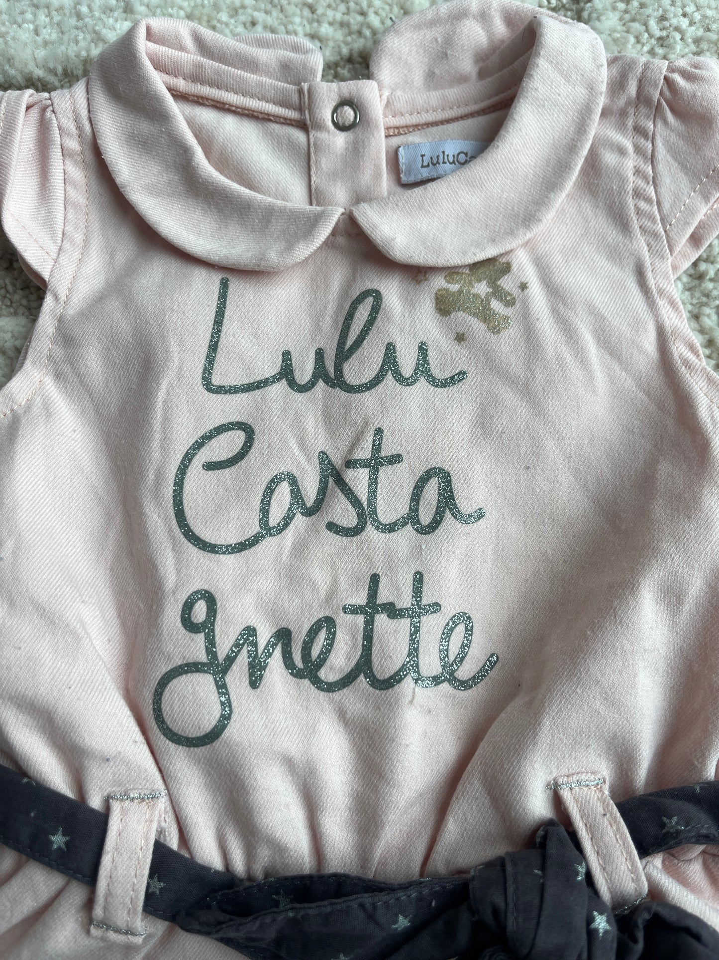 Robe sans manches rose pale avec ceinture et col Claudine Lulu Castagnette - 3 mois