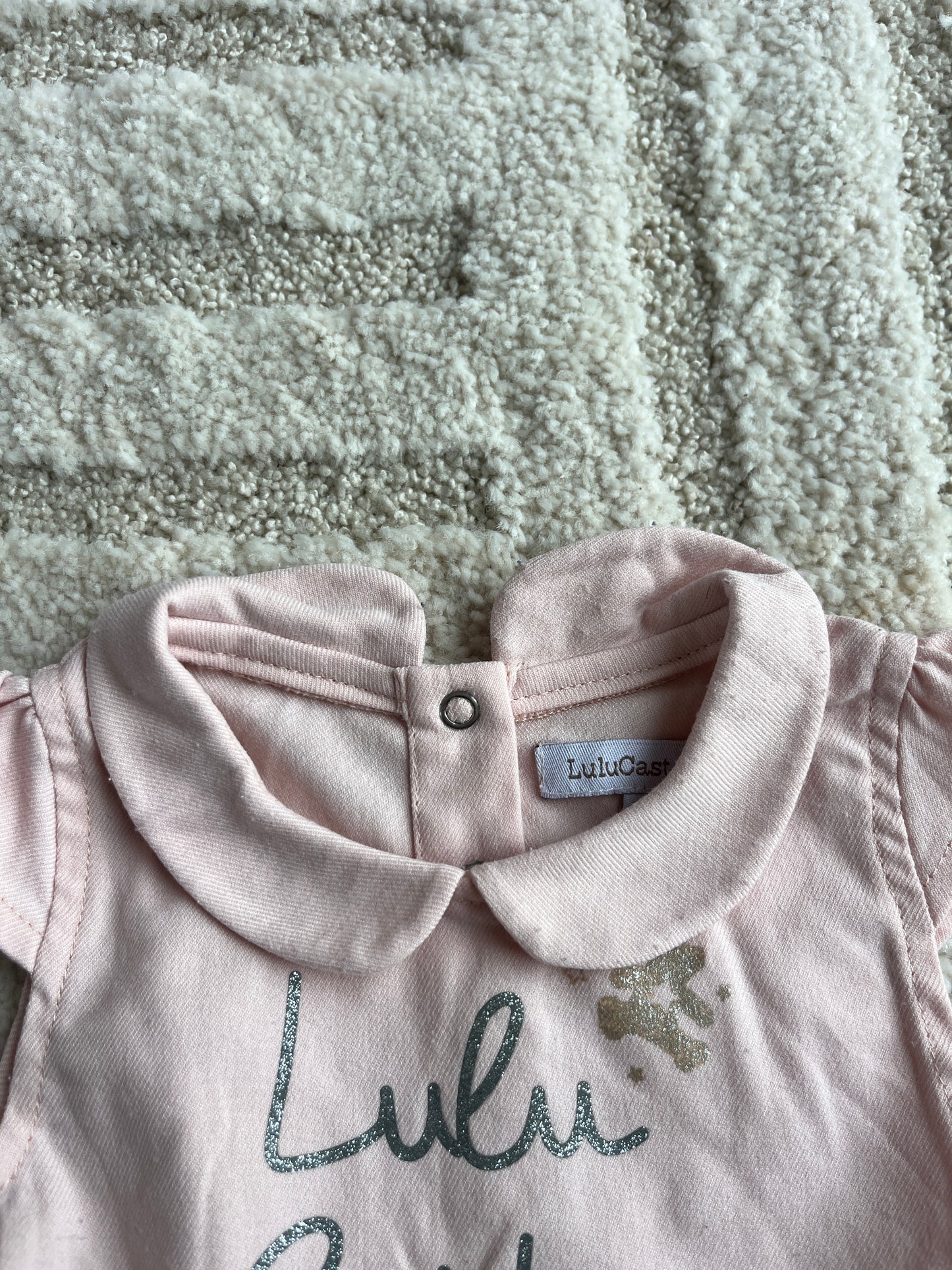 Robe sans manches rose pale avec ceinture et col Claudine Lulu Castagnette - 3 mois