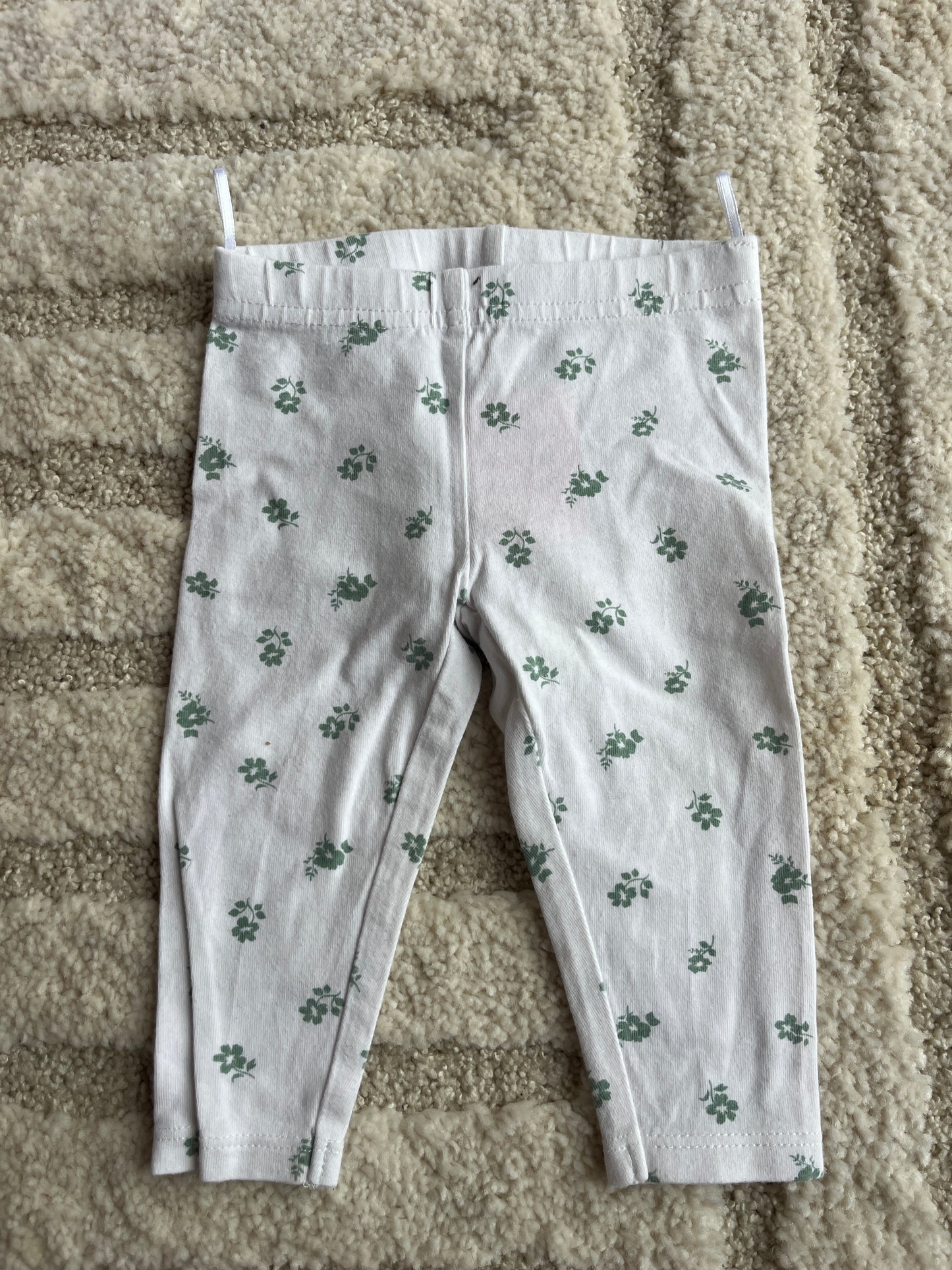 Legging en jersey blanc avec fleurs vertes Disney - 68 cm