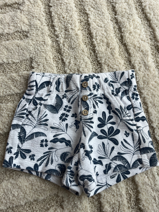 Short effet lin blanc feuilles bleu marine - 3 mois