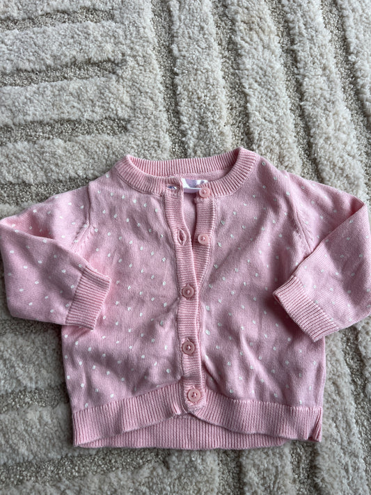 Cardigan à manches longues rose avec pois blancs - 3 mois