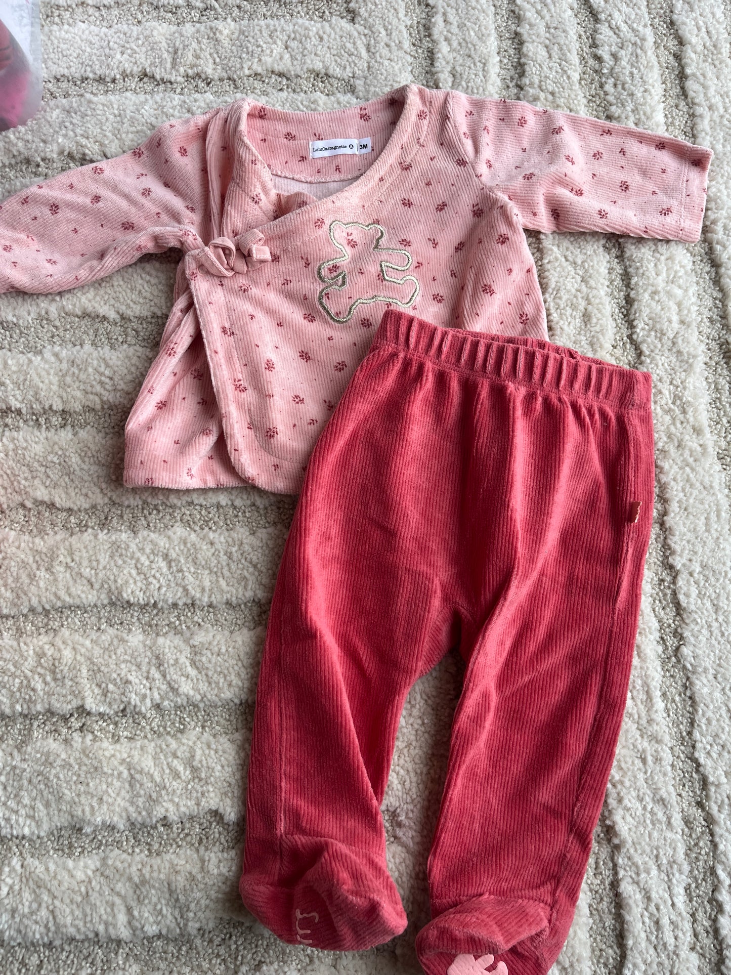 Pyjama velours 2 pièces rose Lulu Castagnette - 3 mois
