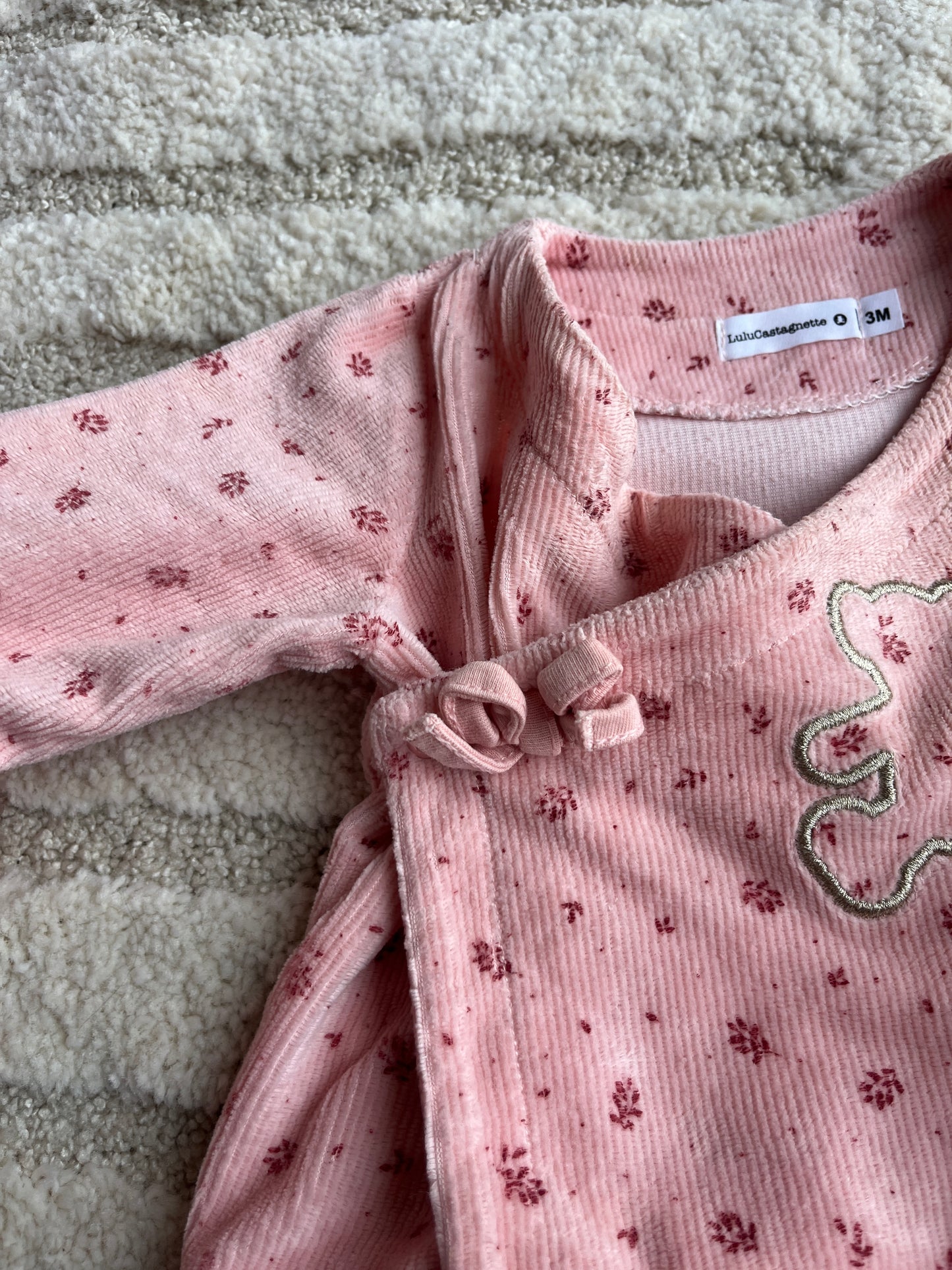 Pyjama velours 2 pièces rose Lulu Castagnette - 3 mois