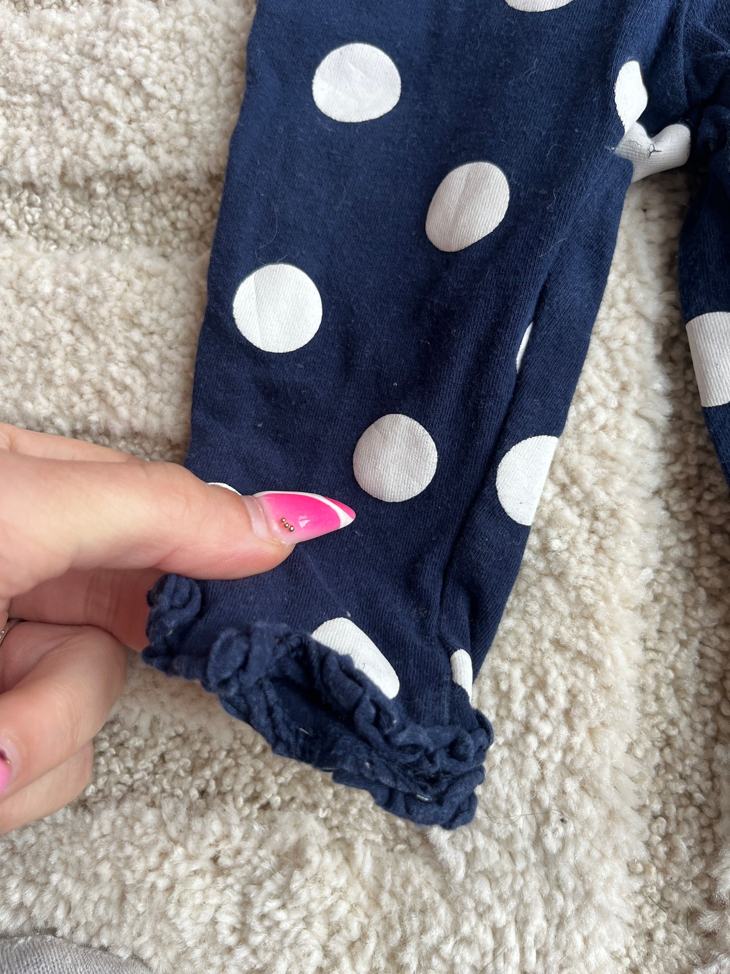 Legging bleu marine à pois blancs avec ourlets lettuce - 3 mois